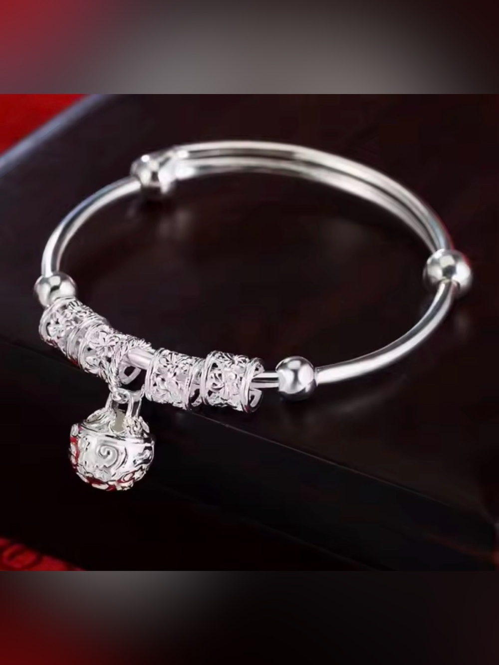 Sterling Silver Charm Bangle Bracelet - Silver